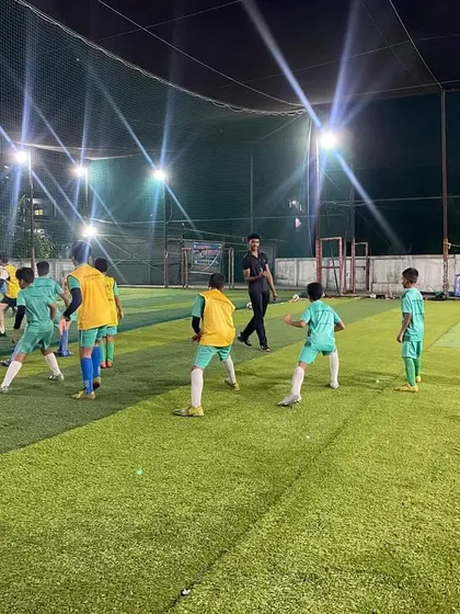 A passing drill in progress. These exercises are fundamental to our coaching method, building the teamwork needed for effective play.