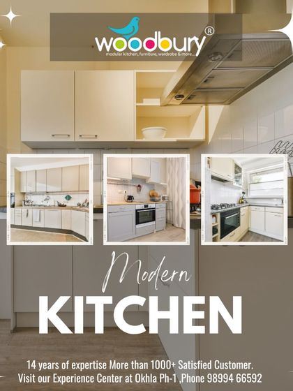 A collage of simple, modern kitchens in a neutral white or off-white finish. These designs are timeless and can easily fit into any home decor style.