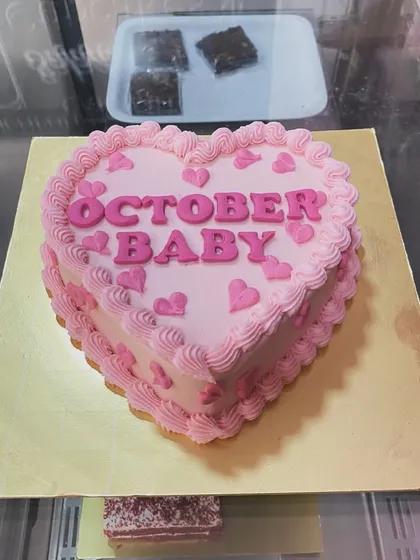 Another angle of the "October Baby" heart-shaped cake.