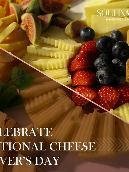 We believe in the art of grazing. This is a glimpse of our expertly curated cheese platters, featuring a vibrant assortment of artisanal cheeses, fresh figs, berries, and crisp crackers for a truly gourmet experience.
