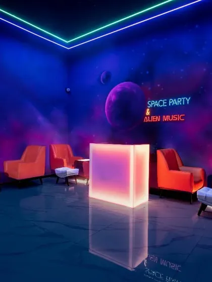 We took the lounge at Zodiak Manipal to another dimension with this glow-in-the-dark galaxy. Using specialized airbrush techniques and neon paints, we created an immersive cosmic experience, proving that not even the sky is the limit for our art.