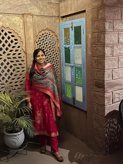 This is me in Jodhpur, soaking in the beautiful heritage and architecture. Moments like these, surrounded by traditional design and craftsmanship, are a huge source of inspiration for the 'desi style' DIY projects I love to create and teach.
