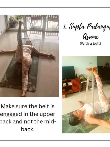 Supta Padangusthasana with a belt is a classic restorative stretch. The belt allows you to gently guide your leg into a deeper hamstring stretch without straining.