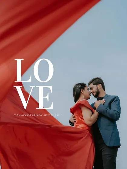 A dramatic portrait from a shoot at a rocky quarry. The flowing red dress against the stark landscape creates a powerful, cinematic image that tells a story of passionate love. I help style these shots to create visual masterpieces.