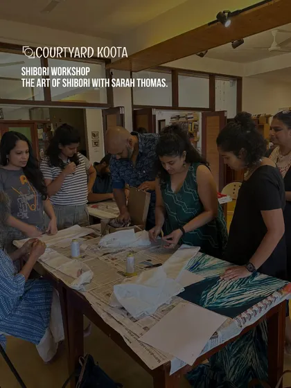 Here, creativity is a hands-on experience. This photo from our Shibori workshop shows participants learning the ancient Japanese art of resist-dyeing from textile designer Sarah Thomas. Our workshops are designed to be beginner friendly, providing all the materials and guidance you need to get your hands messy and create something beautiful.
