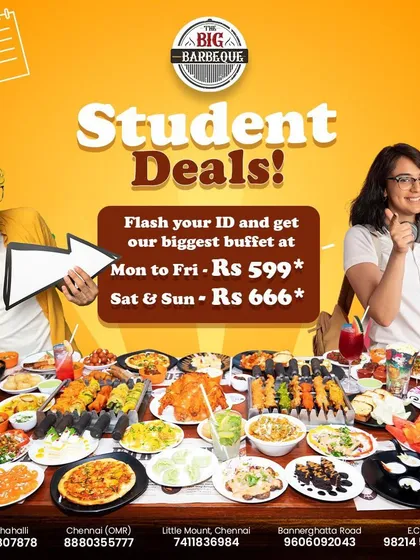 Fuel your study sessions with our Student Deals Buffet. Flash your ID and get our biggest buffet starting from ₹599.