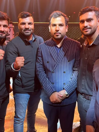 Team Delhi MMA with the President of Fight Of Knights, Prabal Tomar. Building connections to grow the sport of MMA in India.