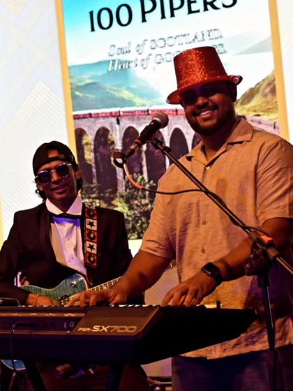 Our keyboardist getting the crowd going during the World Music Day concert for the Indian Army. The event was sponsored by 100 Pipers.