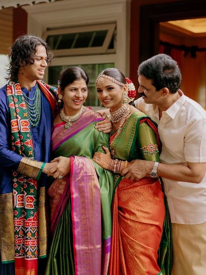 A beautiful family portrait from Meghna’s Mahuratham. I created coordinated, elegant makeup for both the bride and her mother, ensuring they both looked stunning in their traditional silk sarees.