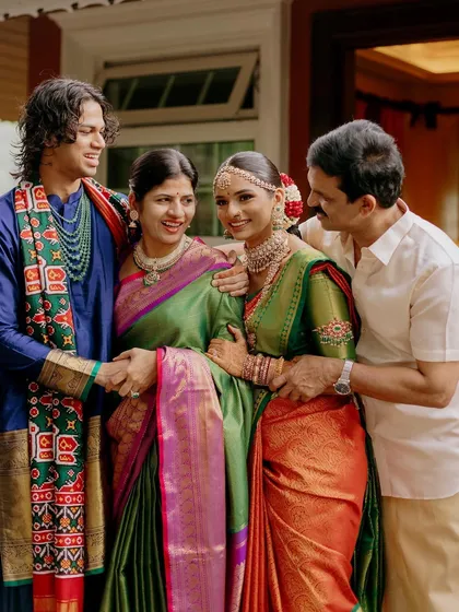 A beautiful family portrait from Meghna’s Mahuratham. I created coordinated, elegant makeup for both the bride and her mother, ensuring they both looked stunning in their traditional silk sarees.