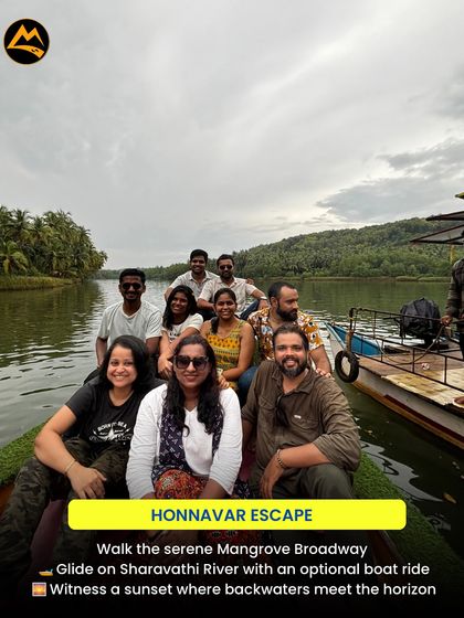 A serene escape to Honnavar. We glide on the Sharavathi River with an optional boat ride and witness a magical sunset where the backwaters meet the sea.