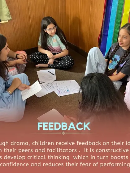 Feedback is a crucial part of our process. Children receive constructive feedback from peers and facilitators, which helps develop critical thinking and boosts their confidence.
