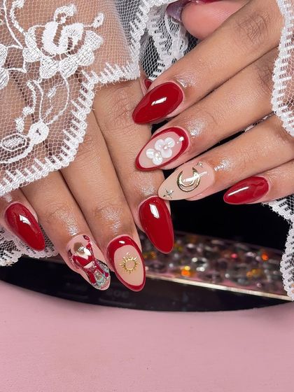 A different angle of the Karwa Chauth set, highlighting the 3D flower and gold moon charm.