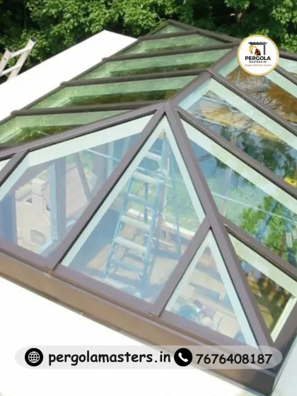 We designed this pyramid-style glass skylight for a rooftop. The angled panels are engineered for optimal water runoff and structural integrity, providing a durable and effective natural lighting solution.
