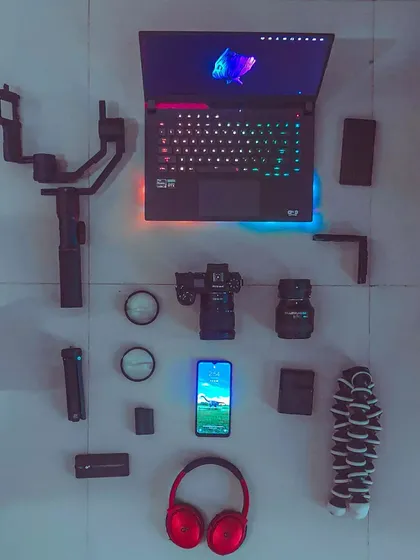 This is the gear that helps me create my art. From my Nikon Z6 camera and gimbal to the laptop where I do all my cinematic editing, every piece of equipment plays a role in delivering high-quality wedding photos and videos.