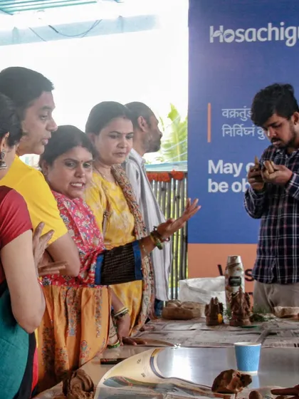 Participants at our Ganesha workshop, learning to sculpt their own eco-friendly idols from clay.