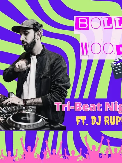 A creative poster for a 'Tri-Beat Night' with a Bollywood theme. I often collaborate with other DJs for special events.