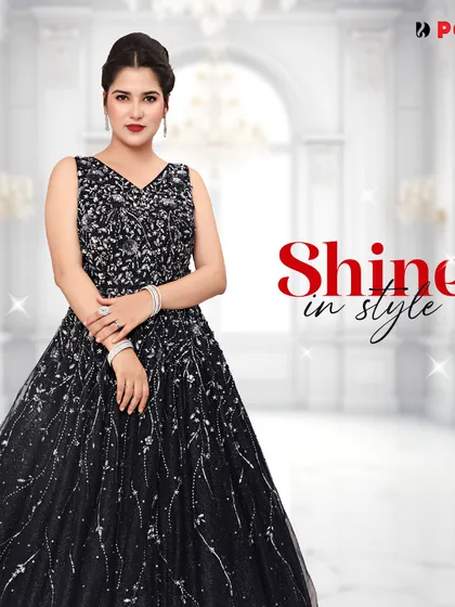Shine in style with this black sequined gown. It's the perfect outfit to rent for a glamorous reception or a New Year's Eve party.