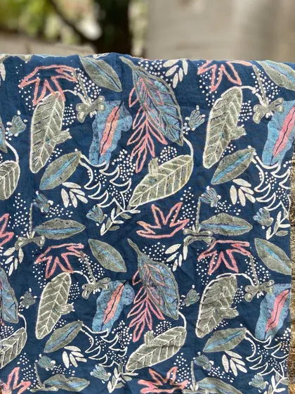 This intricate 7-part block print was created using a discharge printing technique with natural plant resins on organic cotton. The result is a beautiful, magical garden scene with a soft feel and vibrant detail.