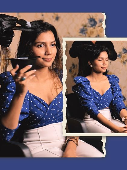 A client enjoying the beginning of her hair treatment. This image captures the relaxing and professional atmosphere of our salon.