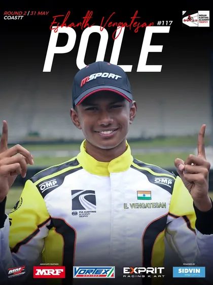 Pole position for Eshanth Vengatesan in the OK Junior category, locking in the front row.