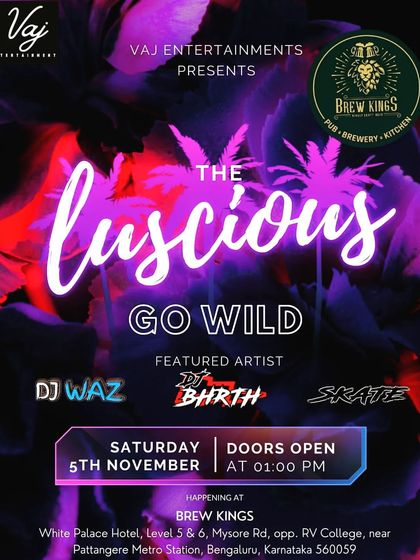 "The Luscious - Go Wild" party flyer for an event at Brew Kings.