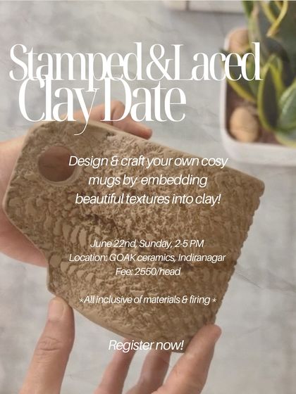 This workshop focuses on creating beautiful textures on clay. You will learn how to embed patterns using stamps and lace to design and craft your own cozy, handmade mug.
