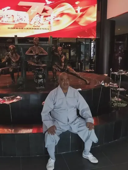 During my travels in the Songshan mountains, surrounded by statues depicting Shaolin forms. The art is embedded in the culture of the region.