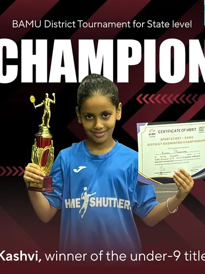 We celebrate every victory, and this one is special. Here is our young champion, Kashvi, after winning the under-9 title at the BAMU District Selection Tournament. Our youth badminton program focuses on building strong fundamentals from an early age.