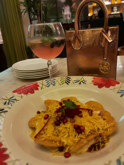 Trying the papdi chaat at a modern Indian restaurant.