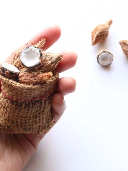 A miniature sack of coconuts, a bonus item in my vegetables course.
