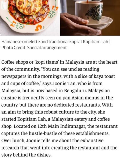 This article beautifully captures the essence of a 'kopitiam' as the heart of the community. I shared how I wanted to bring that same robust culture and authentic Malaysian food to the city.