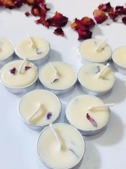 Another angle of my rose petal tealights, arranged in a heart shape to show the love that goes into making them.