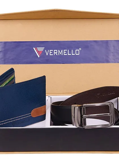 This popular gift set pairs a stylish blue wallet with a brown leather accent and a complementary dark leather belt. It's a complete gifting solution suitable for employees, partners, and clients.