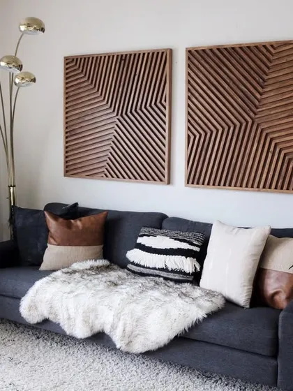 See how our Horizon wooden art set elevates a modern living space. The geometric lines and warm wood tones create a sophisticated and textural focal point, perfectly complementing contemporary furniture and decor.
