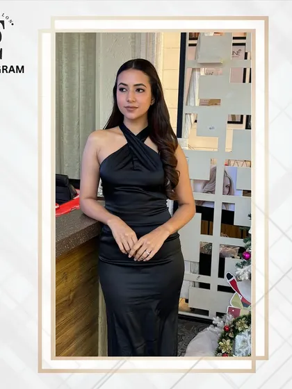 The complete look, showing how a simple black dress can be elevated with professional hair and makeup for a sophisticated and timeless style.