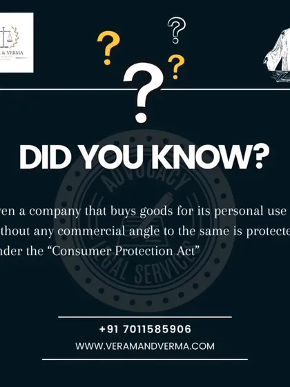 This graphic clarifies an important point from the Consumer Protection Act. It highlights that a company buying goods for its own personal use, not for commercial resale, is protected under the act and can seek remedies.