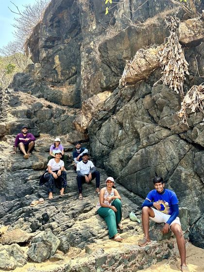 Our group exploring the rocky sections of the Gokarna beach trek.