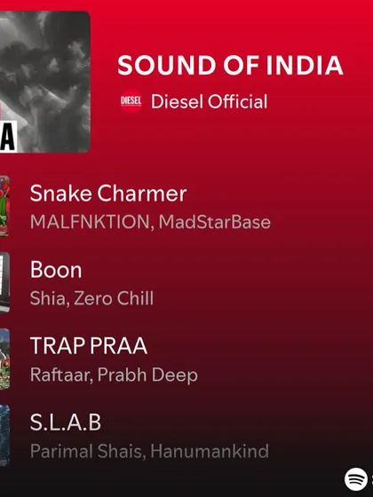 A look at the "SOUND OF INDIA" playlist I curated for Diesel on Spotify. I was able to spotlight amazing local artists like MALFNKTION, Prabh Deep, and Hanumankind.