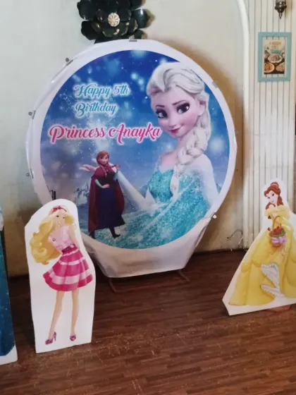 Another shot of the initial setup for the Frozen theme, showing the placement of the character cutouts.