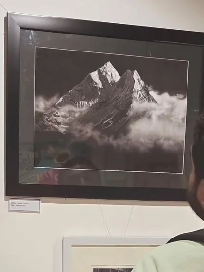 My drawing "The Mountain Dream" on display at the Anantyam Qala Gallery after being shortlisted in a competition.