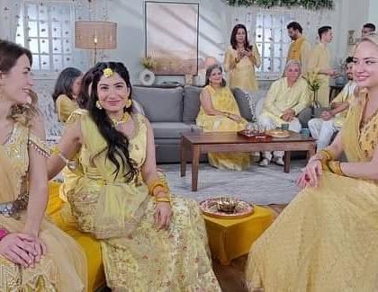 Our styling work for the female cast members in the Matrimonials India ad, featuring beautiful yellow lehengas and traditional Indian jewelry.