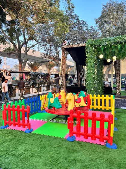 Our vibrant, classic merry-go-round with colorful animal seats. This ride is surrounded by a safety fence and is perfect for adding a traditional carnival feel to your party.