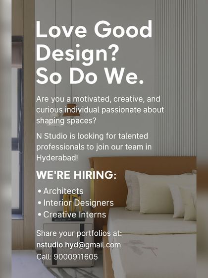 An inviting ad from N Studio in Hyderabad for architects, interior designers, and creative interns.