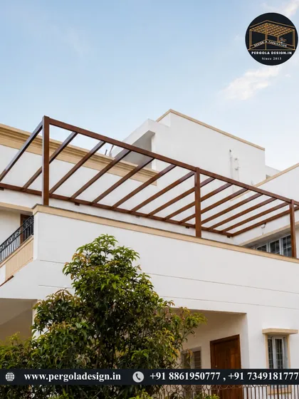 A duplicate of image 156, showing the pergola frame before the roof is installed.