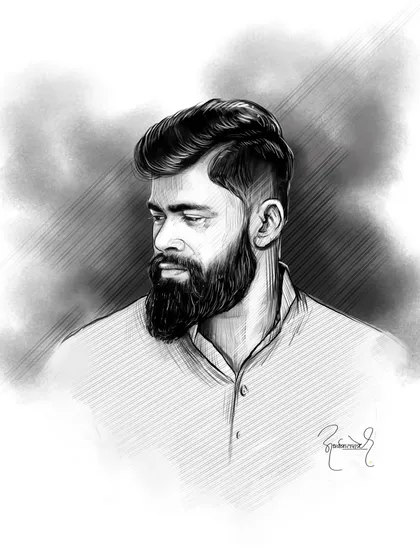 Beyond my colorful painterly style, I also create minimalist line art portraits. This black and white illustration focuses on form and shadow, offering a modern and clean aesthetic for a timeless custom portrait.