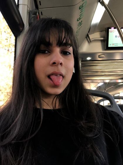 Front bangs can completely change your vibe. This client photo shows how they can add an edgy, cool feel to your style while also adding volume and highlighting your eyes.