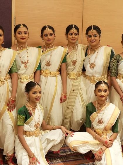 Our Mohiniyattam dancers looking serene and beautiful in their traditional attire backstage.