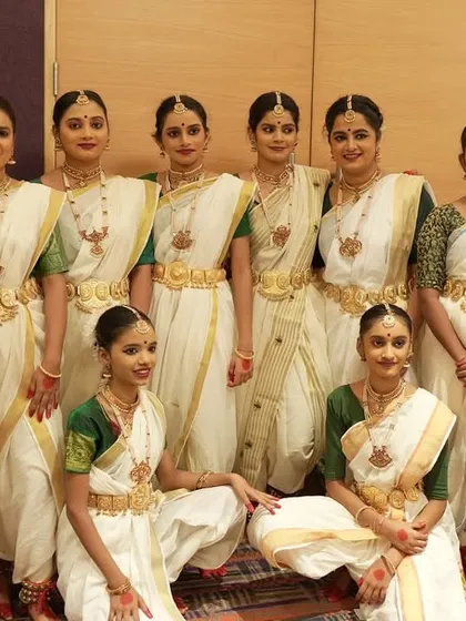 Our Mohiniyattam dancers looking serene and beautiful in their traditional attire backstage.