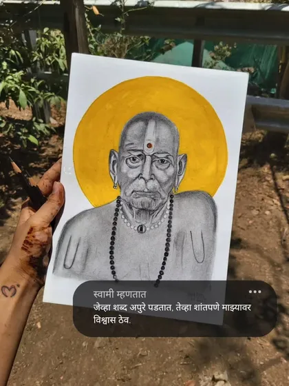 This portrait of Swami Samarth is a piece of peace I hold dear. The sketch is done in graphite, with a hand-painted golden halo to represent his divine light. It’s for those moments when words fail and only faith can guide you.